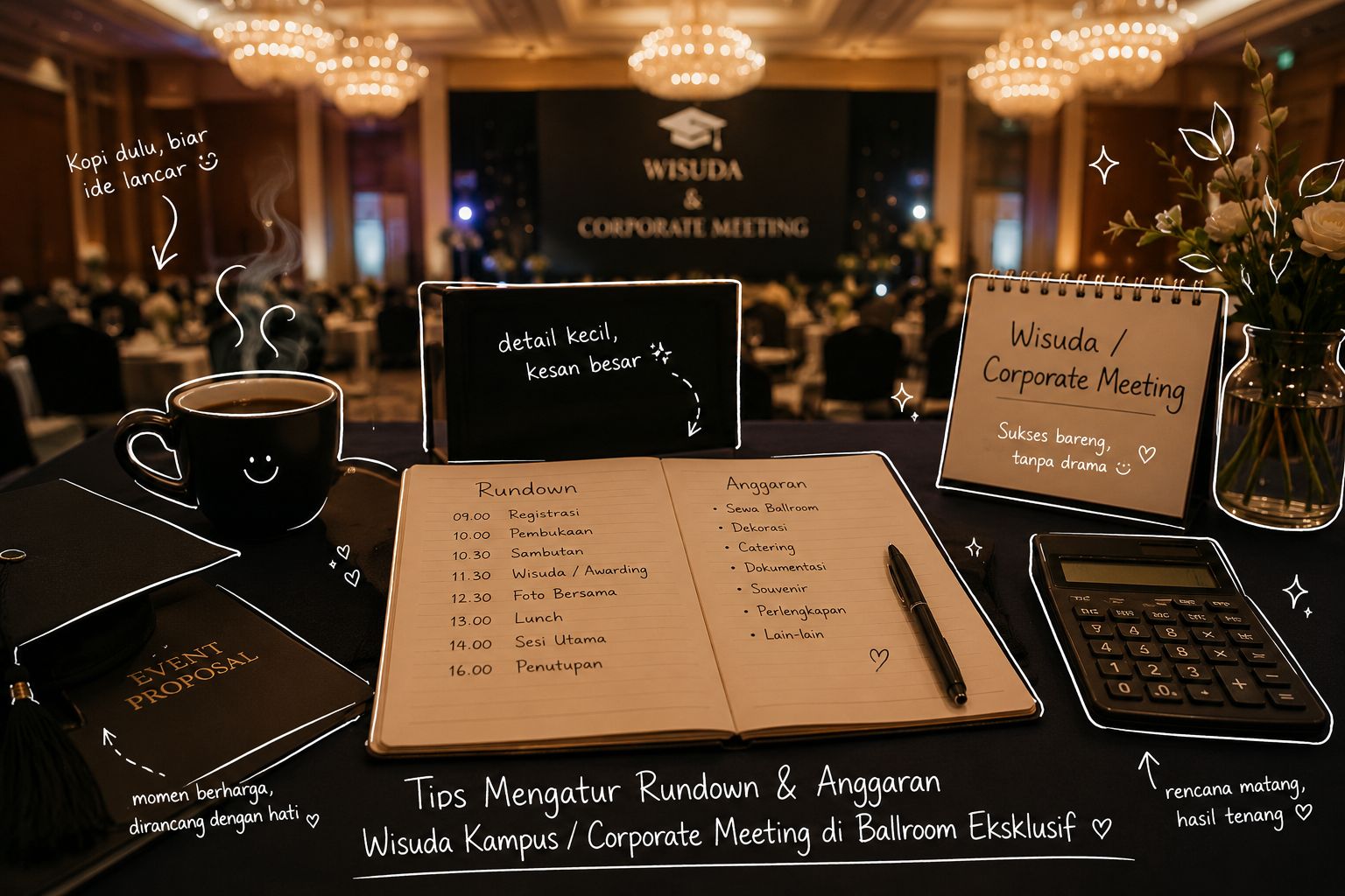 Tips Mengatur Rundown & Anggaran Wisuda Kampus / Corporate Meeting di Ballroom Eksklusif